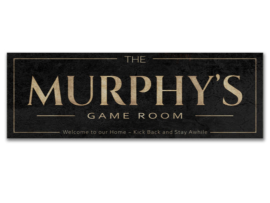 Family Game Room Sign with Personalized Family Name | Custom Wall Decor on Metal or Canvas Sign | Customized & Personalized Wall Art