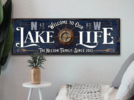 Custom Lake House Sign | GPS Coordinates | Lake House Wall Decor | Personalized Latitude Longitude Lake sign | Steampunk Compass Lake Sign