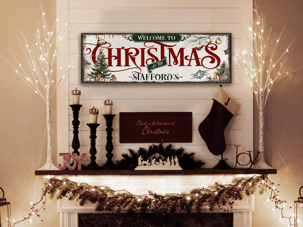 Personalized Welcome to Family Christmas Sign | Primitive Sign | Minimal Distressed Christmas Sign | Large Christmas Sign | Large Metal Sign