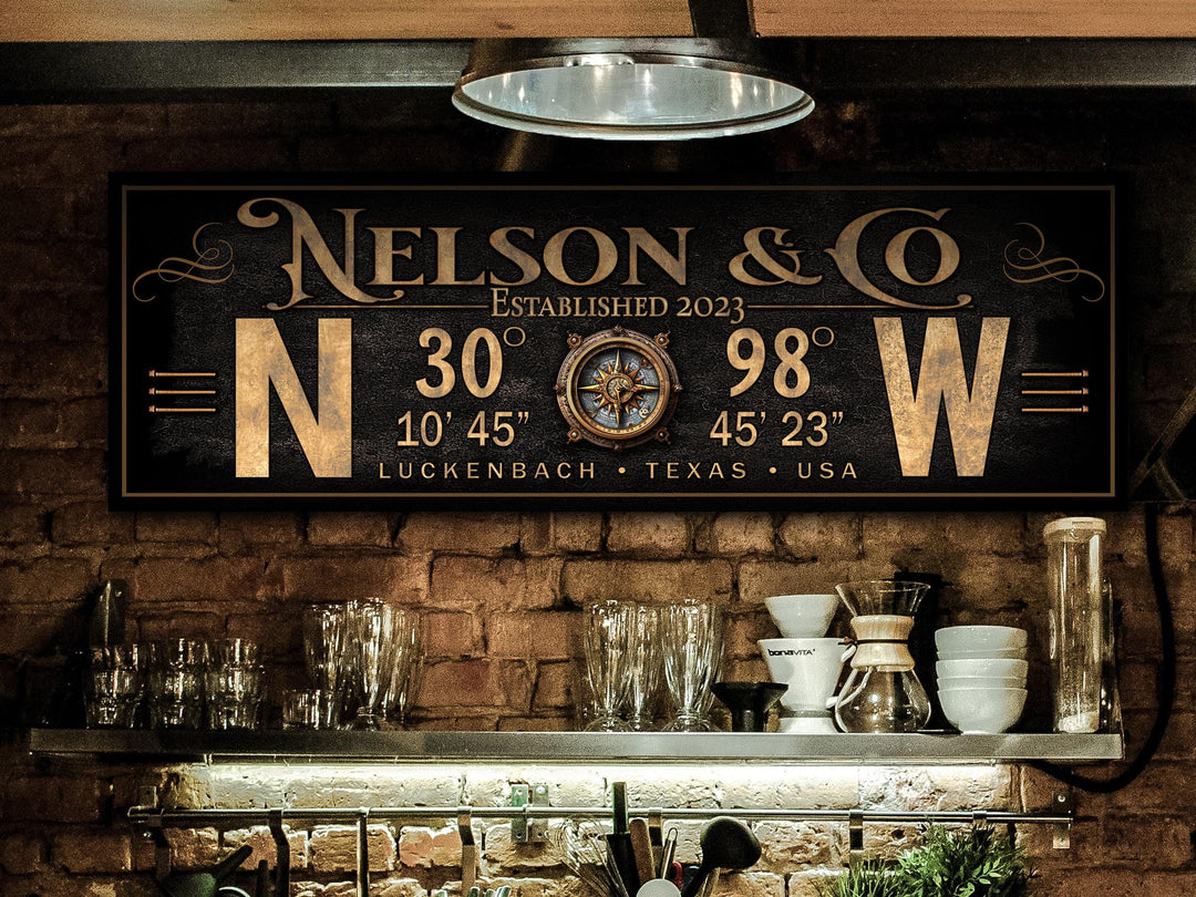 GPS Coordinates Sign | GPS Sign | Custom Coordinates | Significant Place Sign | Personalized latitude longitude sign | Steampunk Compass