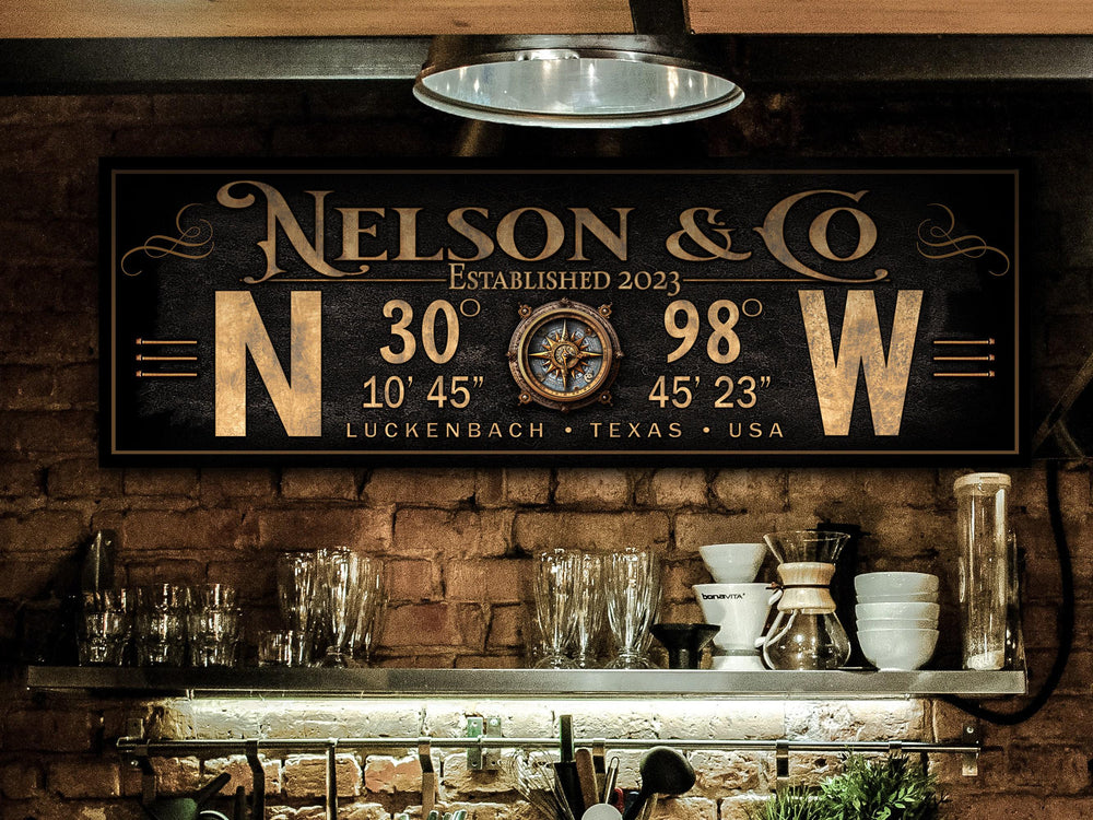 GPS Coordinates | GPS Sign | Custom Coordinates | Significant Place Sign | Personalized latitude longitude sign | Steampunk Compass Sign