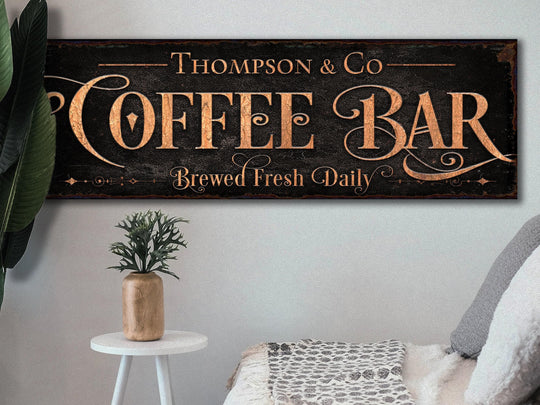Coffee Bar Sign | Personalized Family Name Sign | Modern Farmhouse Wall Decor | Large Vintage Coffee Bar Sign | Coffee Bar Decor