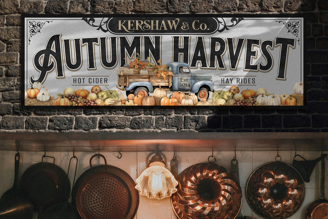 Autumn Harvest Sign | Personalized Family Name Pumpkin | Farmhouse Wall Decor | Large Vintage Autumn Harvest Sign | Pumpkin Farm Decor