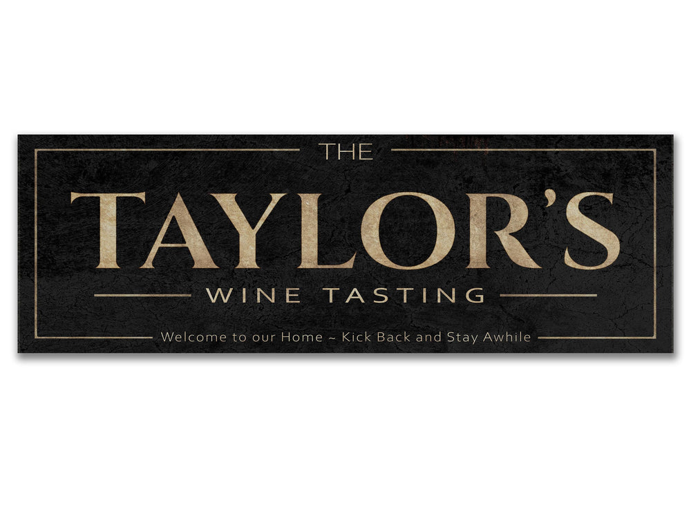 Wine Tasting Sign with Personalized Family Name | Wine Bar Custom Wall Decor on Metal or Canvas Sign | Customized & Personalized Wall Art