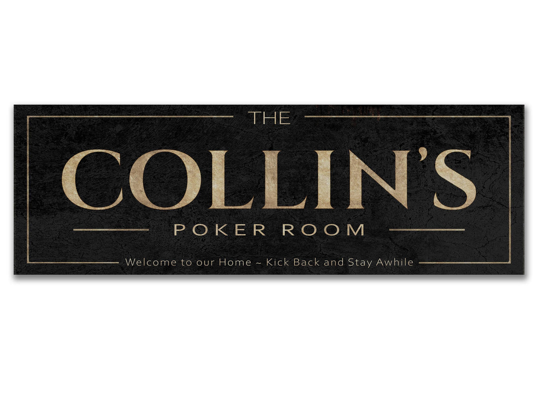 Poker Bar Room Sign with Personalized Family Name | Custom Wall Decor on Metal or Canvas Sign | Customized & Personalized Wall Art