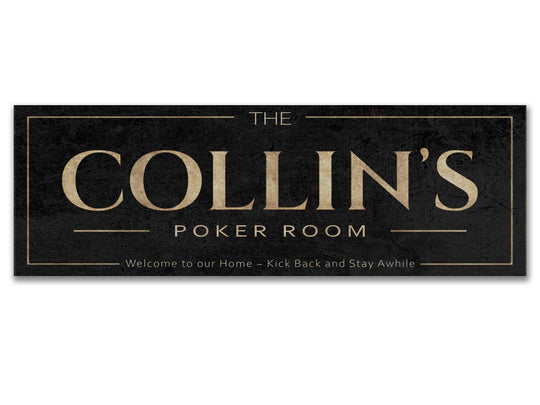 Poker Bar Room Sign with Personalized Family Name | Custom Wall Decor on Metal or Canvas Sign | Customized & Personalized Wall Art