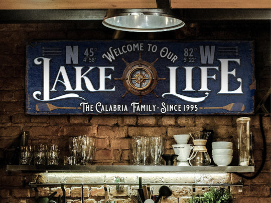 Custom Lake House Sign | GPS Coordinates | Lake House Wall Decor | Personalized Latitude Longitude Lake sign | Steampunk Compass Lake Sign