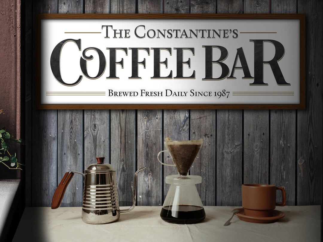 Coffee Bar Sign | Personalized Family Name Coffee Sign | Modern Farmhouse Wall Decor | Large Vintage Coffee Bar Sign | Coffee Bar Decor