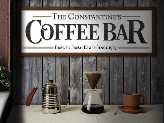 Coffee Bar Sign | Personalized Family Name Coffee Sign | Modern Farmhouse Wall Decor | Large Vintage Coffee Bar Sign | Coffee Bar Decor