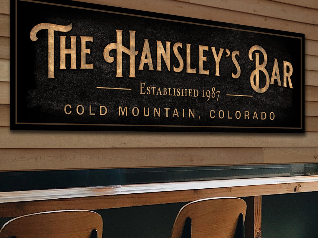 Custom Name Bar Sign | Custom Bar Sign | Custom Cigar Parlor Bar Sign | Bar Sign for Family Home | Large Canvas Sign | Large Metal Sign