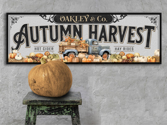 Autumn Harvest Sign | Personalized Family Name Pumpkin | Farmhouse Wall Decor | Large Vintage Autumn Harvest Sign | Pumpkin Farm Decor