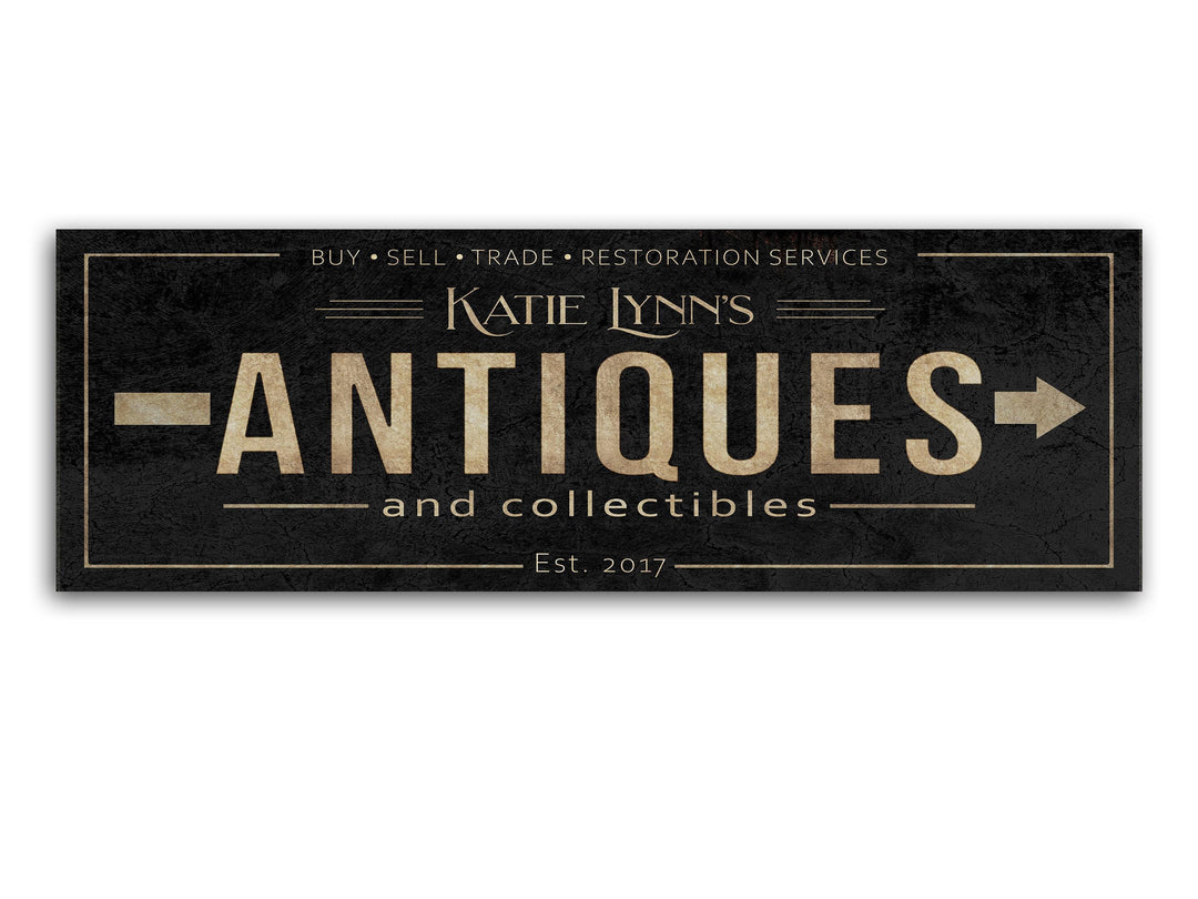 Antiques Sign with Personalized Family Name | Antiques Collectibles Custom Wall Decor on Aluminum Sign | Customized & Personalized Wall Art
