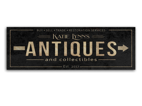 Antiques Sign with Personalized Family Name | Antiques Collectibles Custom Wall Decor on Aluminum Sign | Customized & Personalized Wall Art