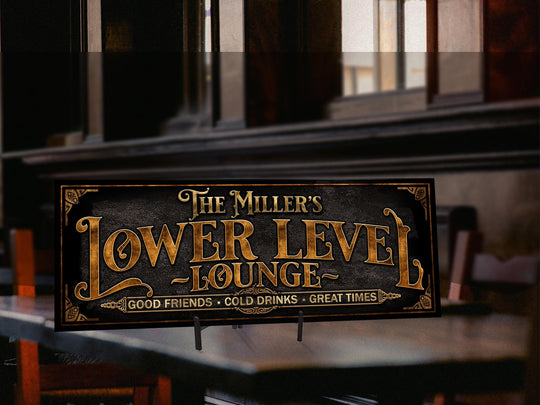 Lower Level Lounge Sign with Family Name | Personalized Lower Level Bar Sign | Customized Family Bar Sign | Personalized Wine Bar Sign