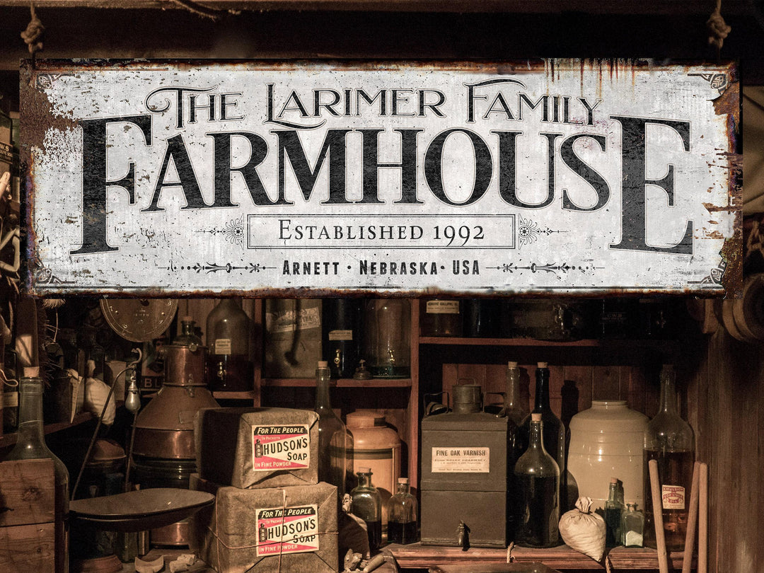 Farmhouse Sign with Custom Family Name and Established Date | Modern Farmhouse Wall Decor on Aluminum Sign | Vintage Rust Wall Art