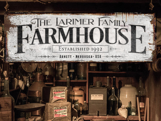 Farmhouse Sign with Custom Family Name and Established Date | Modern Farmhouse Wall Decor on Aluminum Sign | Vintage Rust Wall Art