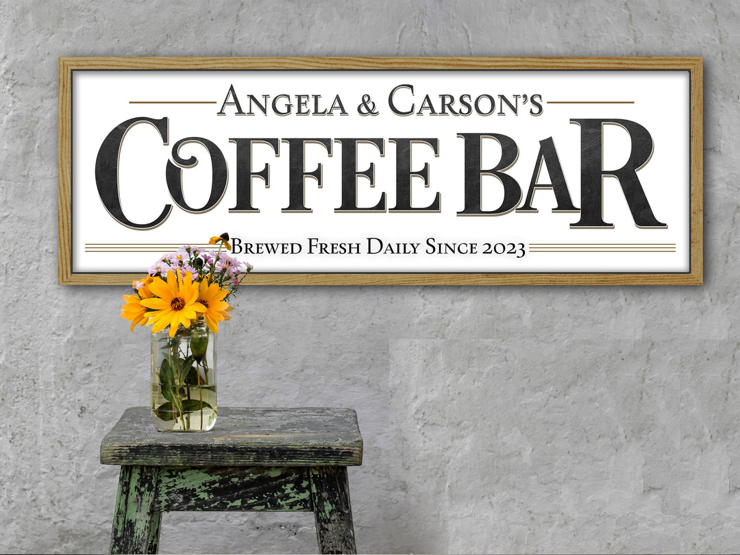 Coffee Bar Sign | Personalized Family Name Coffee Sign | Modern Farmhouse Wall Decor | Large Vintage Coffee Bar Sign | Coffee Bar Decor