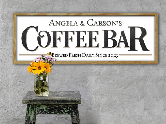Coffee Bar Sign | Personalized Family Name Coffee Sign | Modern Farmhouse Wall Decor | Large Vintage Coffee Bar Sign | Coffee Bar Decor
