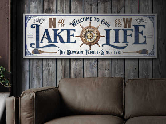 Custom Lake House Sign | GPS Coordinates | Lake House Wall Decor | Personalized Latitude Longitude Lake sign | Steampunk Compass Lake Sign 2