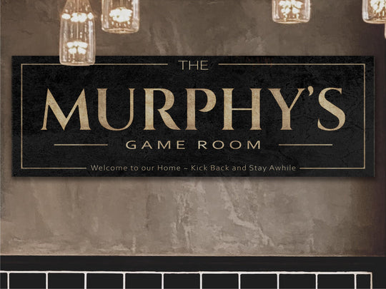 Family Game Room Sign with Personalized Family Name | Custom Wall Decor on Metal or Canvas Sign | Customized & Personalized Wall Art