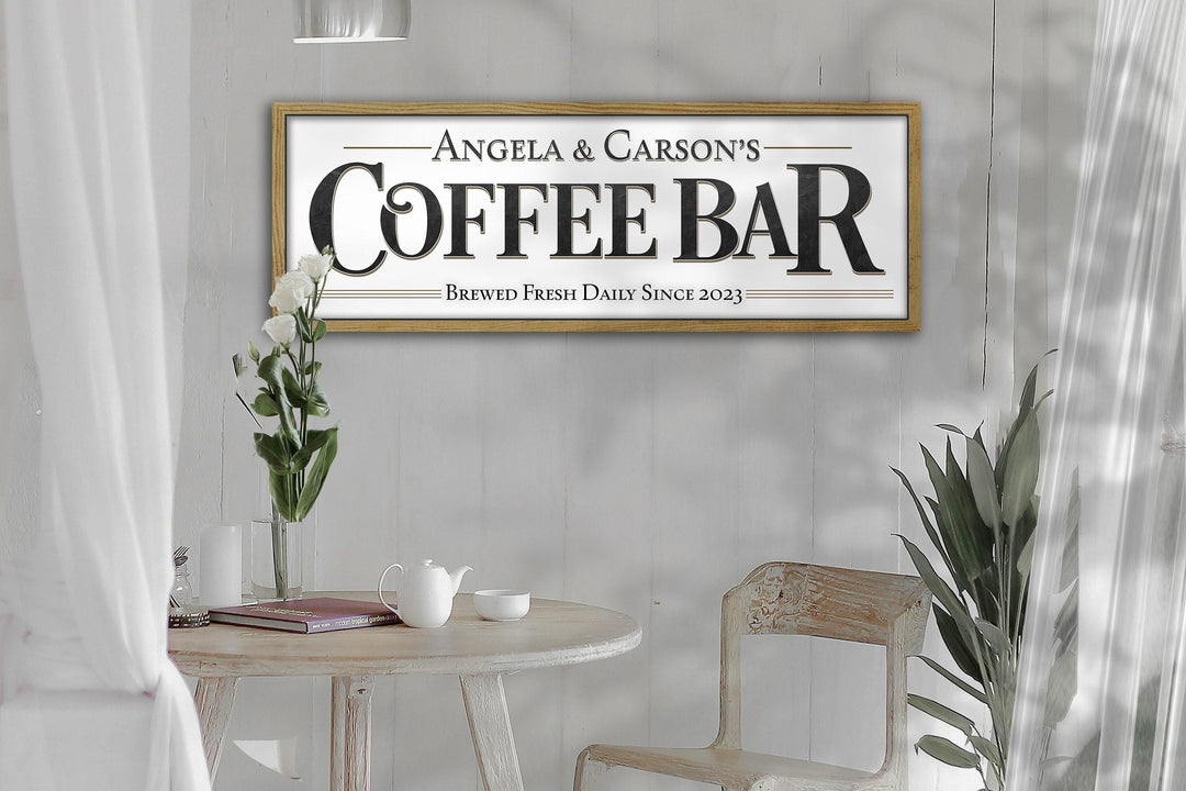 Coffee Bar Sign | Personalized Family Name Coffee Sign | Modern Farmhouse Wall Decor | Large Vintage Coffee Bar Sign | Coffee Bar Decor