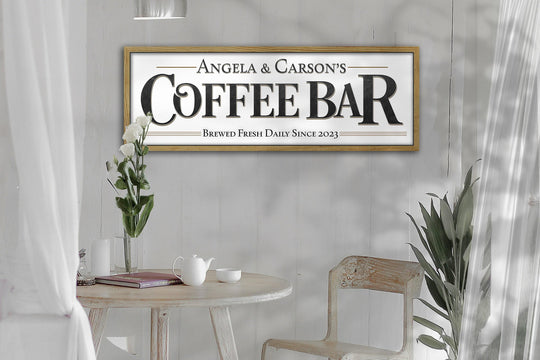 Coffee Bar Sign | Personalized Family Name Coffee Sign | Modern Farmhouse Wall Decor | Large Vintage Coffee Bar Sign | Coffee Bar Decor