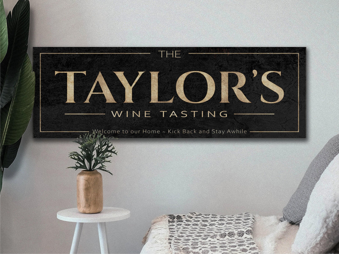 Wine Tasting Sign with Personalized Family Name | Wine Bar Custom Wall Decor on Metal or Canvas Sign | Customized & Personalized Wall Art