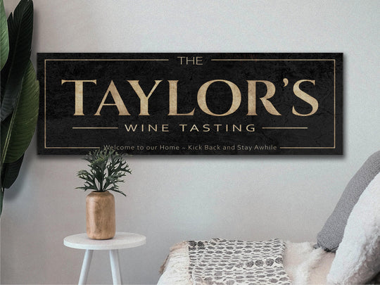 Wine Tasting Sign with Personalized Family Name | Wine Bar Custom Wall Decor on Metal or Canvas Sign | Customized & Personalized Wall Art