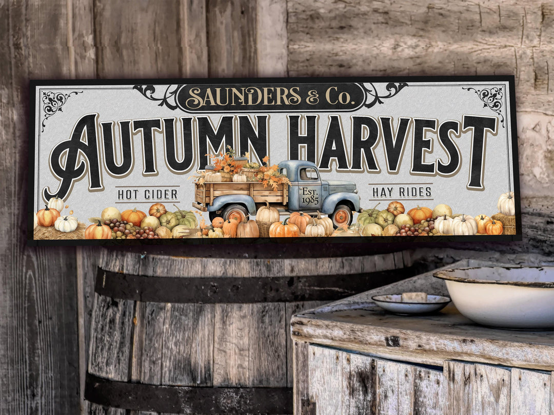 Autumn Harvest Sign | Personalized Family Name Pumpkin | Farmhouse Wall Decor | Large Vintage Autumn Harvest Sign | Pumpkin Farm Decor