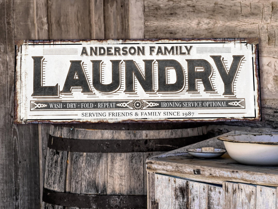 Laundry Room Sign with Personalized Family Name | Laundry Room Decor | Customized Laundry Sign with Rust | Personalized Laundry Sign