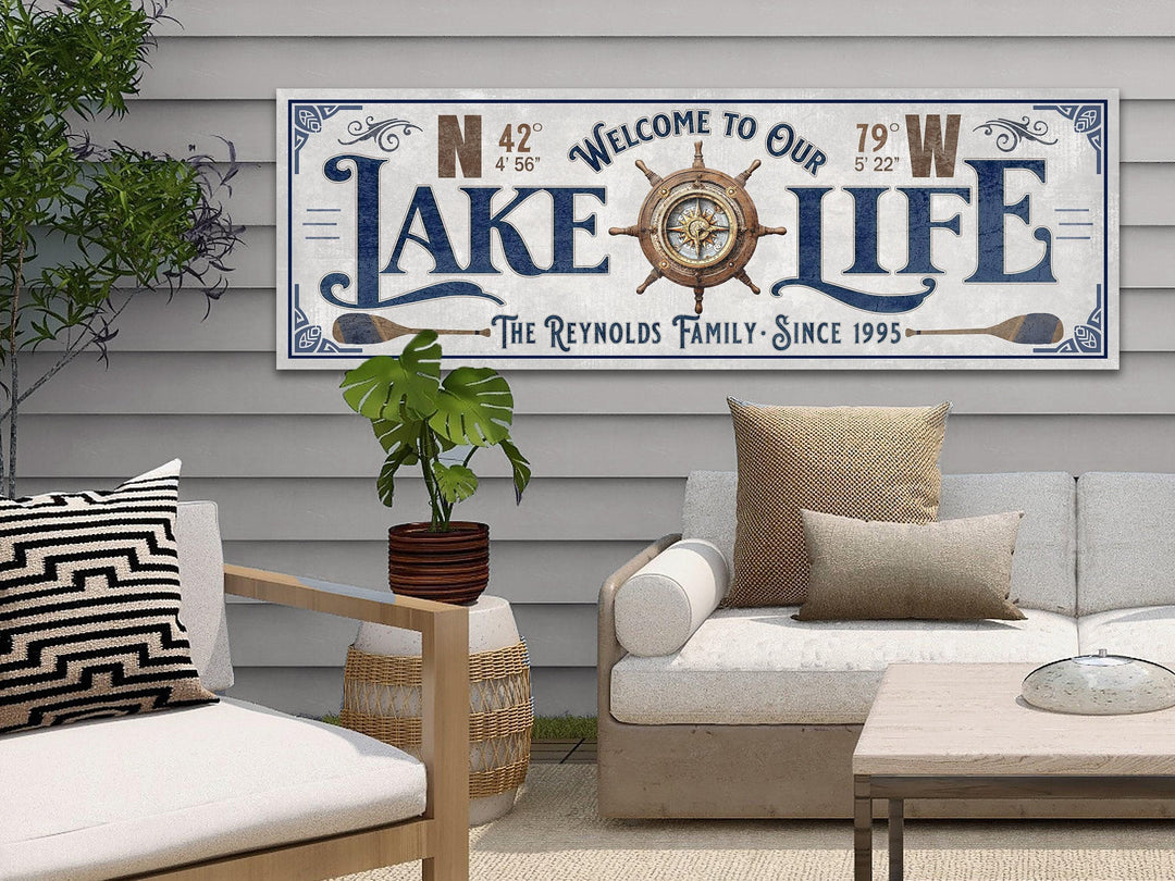 Custom Lake House Sign | GPS Coordinates | Lake House Wall Decor | Personalized Latitude Longitude Lake sign | Steampunk Compass Lake Sign 2