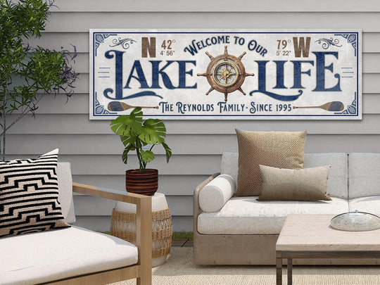 Custom Lake House Sign | GPS Coordinates | Lake House Wall Decor | Personalized Latitude Longitude Lake sign | Steampunk Compass Lake Sign 2