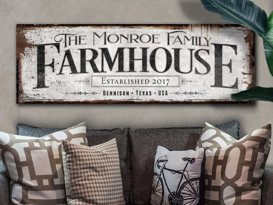 Farmhouse Sign with Custom Family Name and Established Date | Modern Farmhouse Wall Decor on Aluminum Sign | Vintage Rust Wall Art
