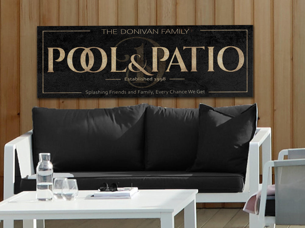 Custom Pool and Patio Sign with Personalized Family Name | Custom Wall Decor on Metal or Canvas Sign | Customized & Personalized Wall Art
