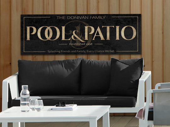 Custom Pool and Patio Sign with Personalized Family Name | Custom Wall Decor on Metal or Canvas Sign | Customized & Personalized Wall Art