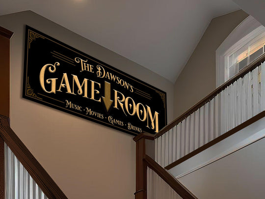 Custom Game Room Sign with Personalized Family Name | Custom Wall Decor on Metal or Canvas Sign | Customized & Personalized Wall Art