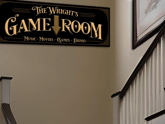 Custom Game Room Sign with Personalized Family Name | Custom Wall Decor on Metal or Canvas Sign | Customized & Personalized Wall Art