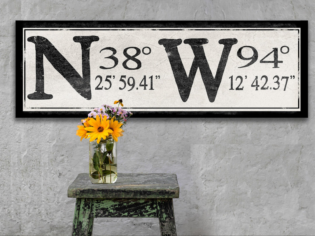 GPS Coordinates Sign, Minimalistic GPS Sign, Primitive GPS Sign, Personalized Latitude Longitude Sign, Rustic Farmhouse Coordinates Sign