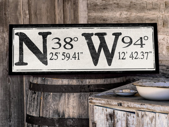 GPS Coordinates Sign, Minimalistic GPS Sign, Primitive GPS Sign, Personalized Latitude Longitude Sign, Rustic Farmhouse Coordinates Sign