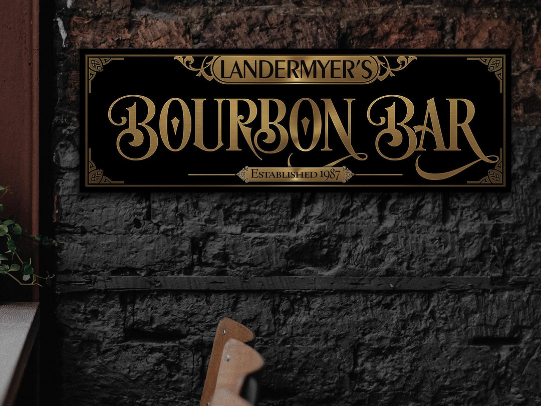 Classic Vintage Bourbon Bar Sign | Personalized Bar Sign | Vintage Farmhouse Wall Decor | Large Vintage Bourbon Bar Sign | Family Bar Decor