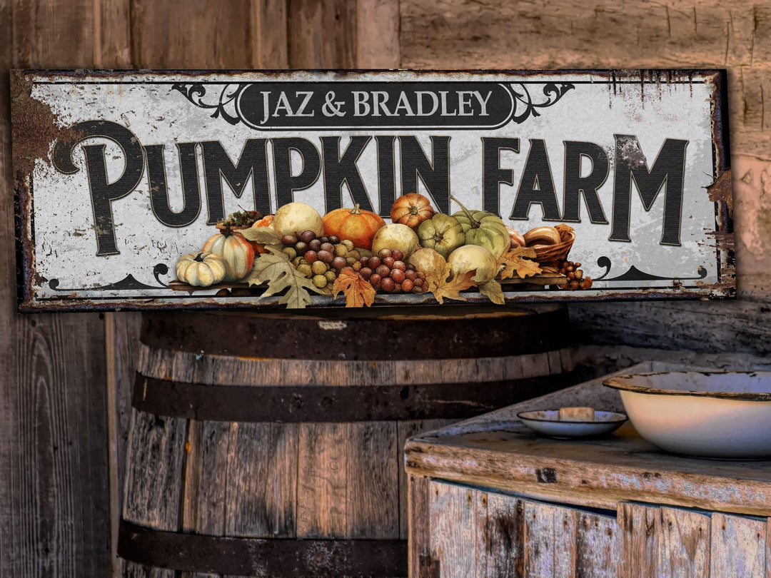 Pumpkin Farm Sign | Personalized Family Name Pumpkin | Rustic Farmhouse Wall Decor | Large Vintage Pumpkin Farm Sign | Pumpkin Patch Decor
