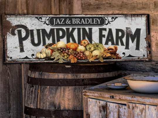 Pumpkin Farm Sign | Personalized Family Name Pumpkin | Rustic Farmhouse Wall Decor | Large Vintage Pumpkin Farm Sign | Pumpkin Patch Decor