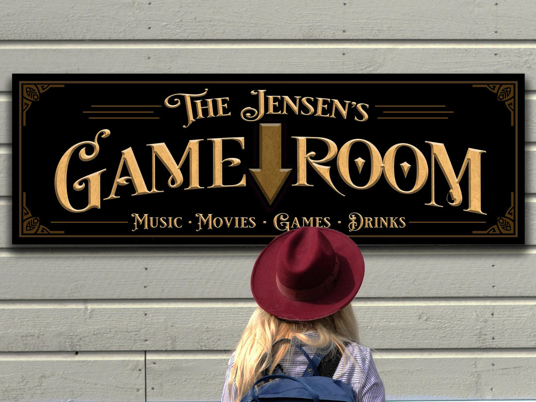 Custom Game Room Sign with Personalized Family Name | Custom Wall Decor on Metal or Canvas Sign | Customized & Personalized Wall Art