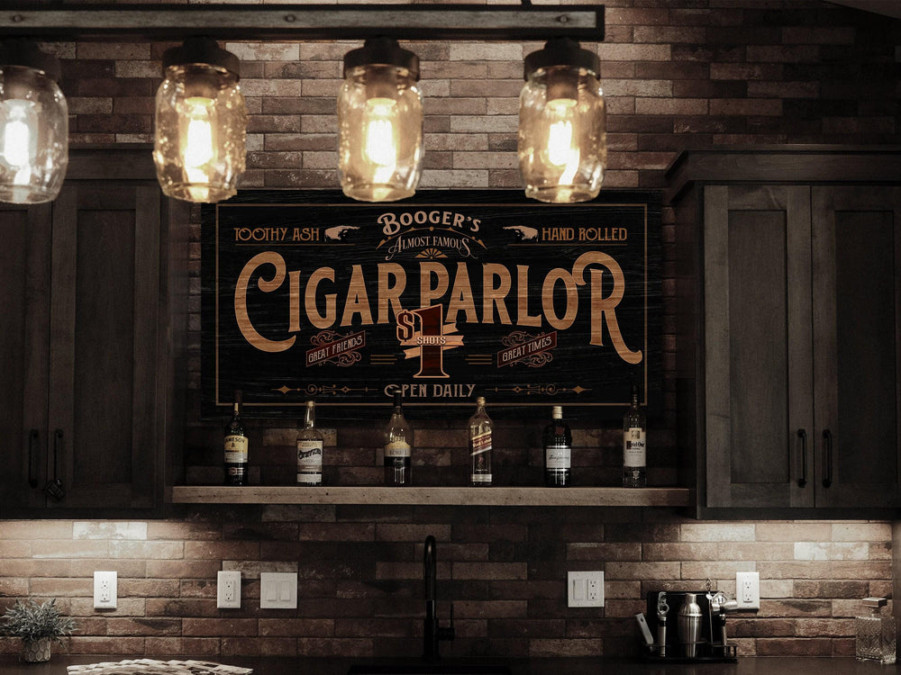 Cigar Parlor Sign | Cigar Bar Sign | Distressed Wood Grain Cigar Bar | Family Name Cigar Parlor Sign | Personalized Name Sign for Bar Decor