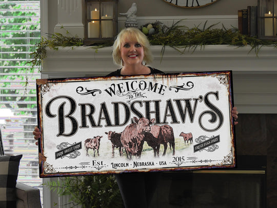 Red Angus Cattle Sign | Family Name Farm Sign | Farmhouse Sign | Ranch House Plans | Farm Wall Decor | Red Angus Cattle Ranch Sign