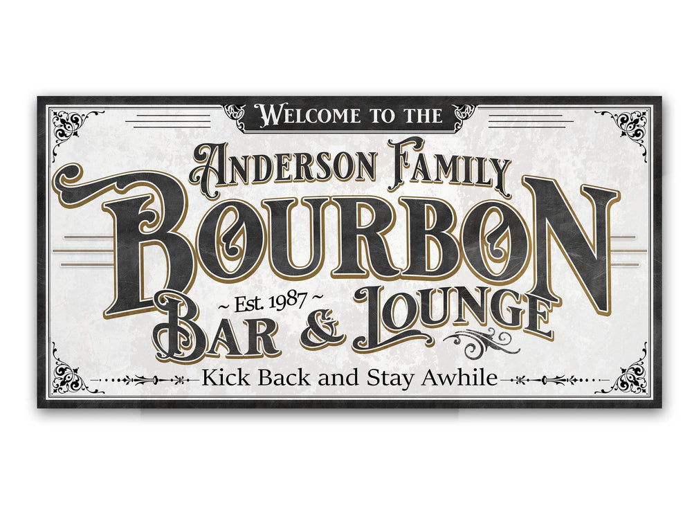 Personalized Bourbon Bar Sign | Custom Bourbon Bar Sign | Large Personalized Family Name Bourbon Bar Sign | Large Metal or Canvas Wall Art