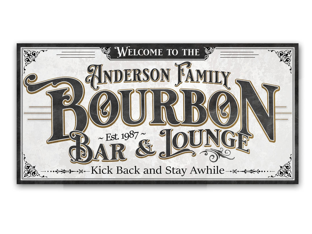 Personalized Bourbon Bar Sign | Custom Bourbon Bar Sign | Large Personalized Family Name Bourbon Bar Sign | Large Metal or Canvas Wall Art