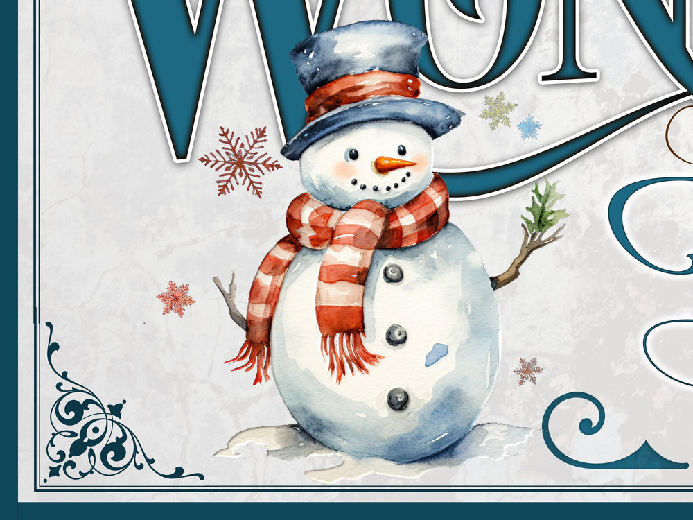 Blue Sapphire Winter Sign | Winter Decor | Personalized Winter Sign | Snowman Family Sign | Snowman Big Canvas | Snowman Big Metal Sign