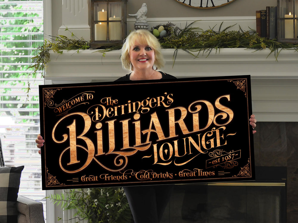 Personalized Billiards Sign - Metal or Canvas! | Custom Billiards Lounge Sign | Farmhouse Sign | Billiards Bar | Customized Pool Hall Sign