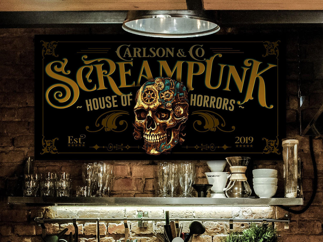 Custom Steampunk Skull Halloween Sign | Halloween Steampunk Sign | Scary Halloween Sign | House of Horrors Sign | Personalized Skull Sign